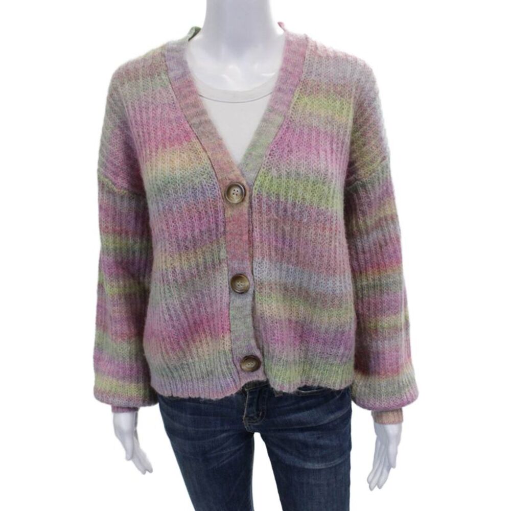27 Miles Womens Alpaca Striped V-Neck Long Sleeve Cardigan Size S
